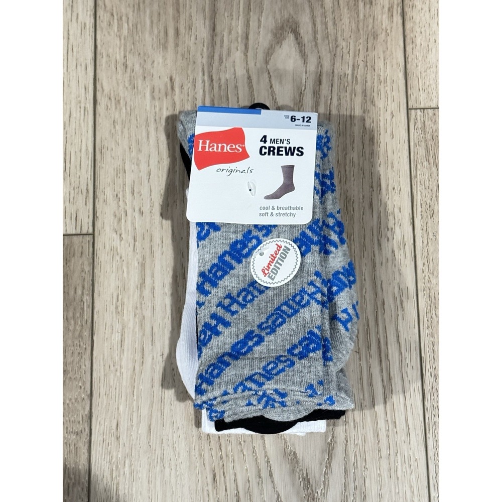 Hanes Men's Limited Edition Crew Socks, 4 Pack - Size 6-12 - Gray, White, Black
